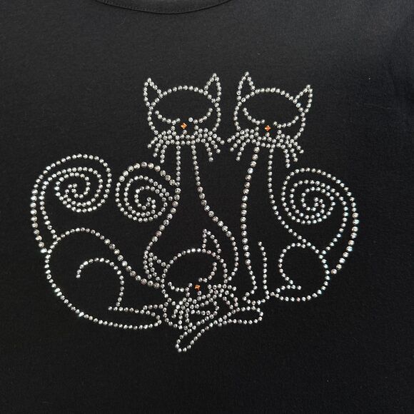 Halloween Rhinestone Cat Shirt Womens 1X 3/4 Sleeve Top Sparkly Cat Lover - Picture 3 of 11